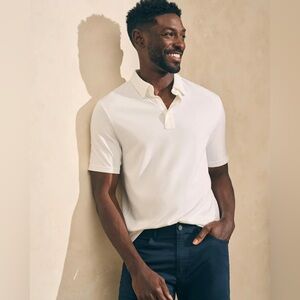 Faherty Movement Short Sleeve Polo Pure White Polo Shirt Size Medium